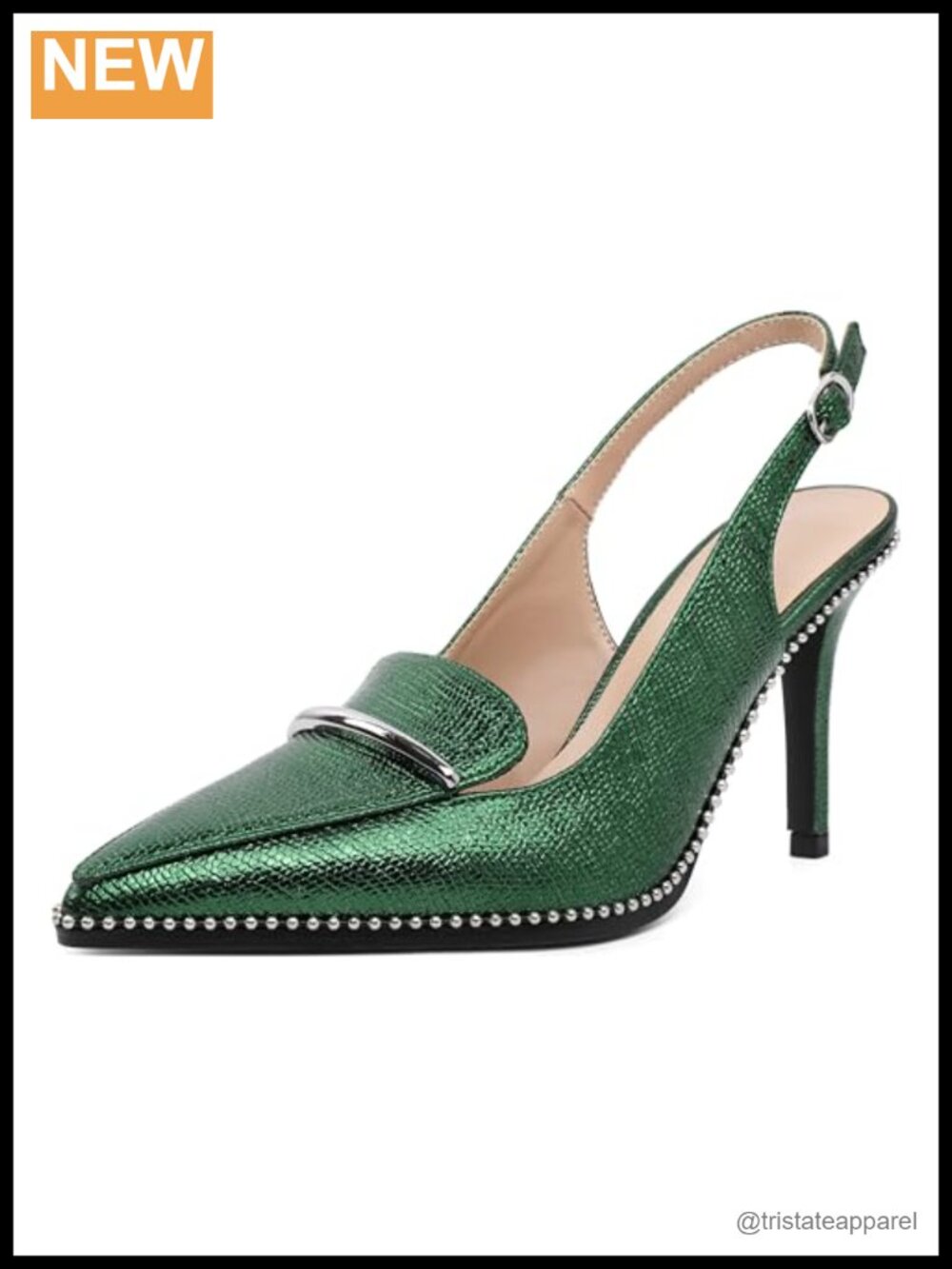 Women's Slingback Stiletto Heels 3.5 Inch Beaded Pointed Toe Pumps Formal Party